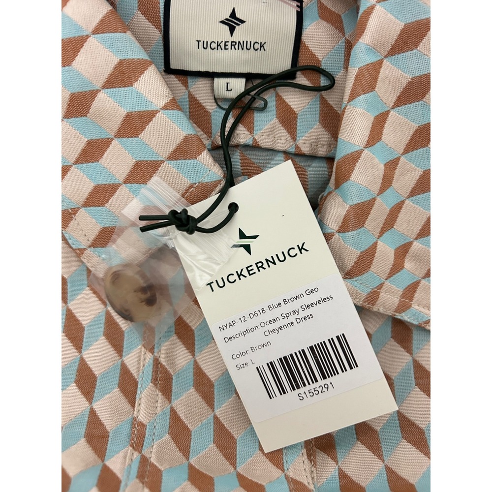 Tuckernuck Ocean Spray Sleeveless Cheyenne Tan Blue Geometric Dress Size L - Picture 7 of 7